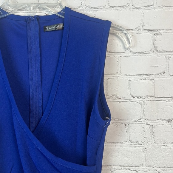 Crystal Doll Royal Blue Faux Wrap Dress Juniors Size7 - Picture 3 of 5